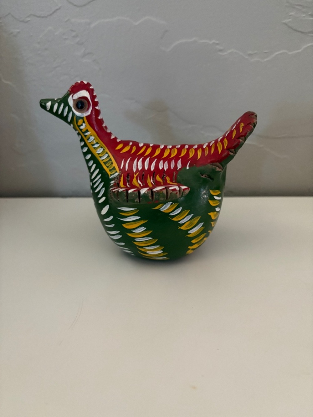 Vintage Mexican Pottery Bird Coin Piggy Bank Folk Art Hand Painted
